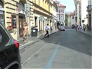 youthfull bombshell damsel Dee on Czech streets totally nude